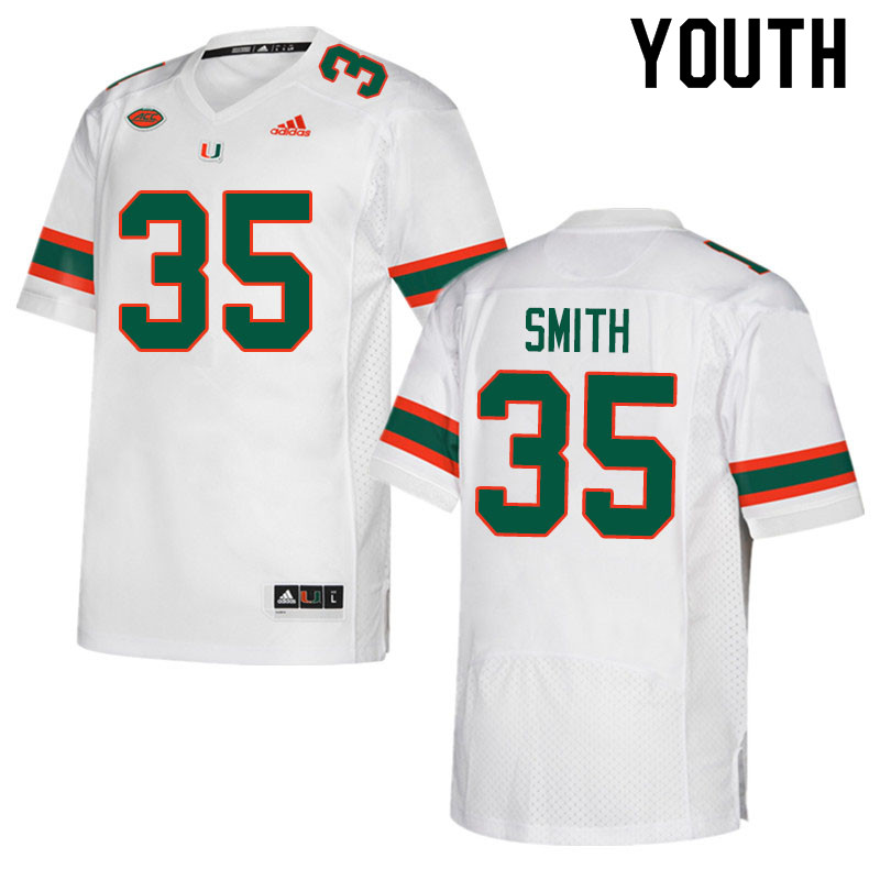 Adidas Miami Hurricanes Youth #35 Zac Smith College Football Jerseys Sale-White